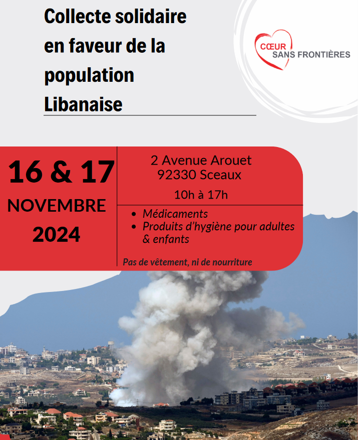 collecte solidaire le 16 et 17 novembre pour la popuulation libanaise.